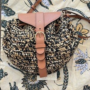 ULLA JOHNSON Paloma Ruched Straw Crossbody Bag Noir Melange